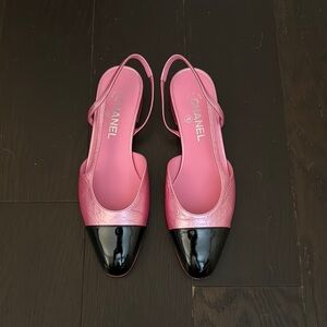 Chanel Pink and Black Women's Slingback Shoes
